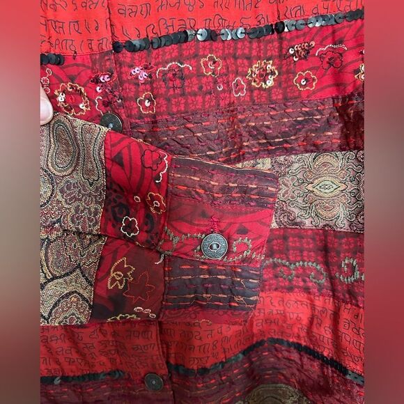 Chicos Red Tapestry Western Boho Jacket Blazer 2/L - Picture 8 of 9